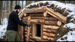 Building A STRONG Log Cabin Shelter In The Wilderness - Survival bushcraft