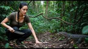 Primitive Jungle Trap – Girl Captures Monitor Lizard in a Survival Challenge