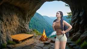 Building a Hidden Cave Shelter for Survival, Catching Fish. Primitive Bushcraft
