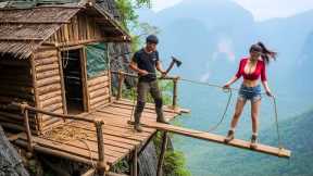 10.000 HOURS Survival Alone and Build a Wood,  Bamboo and Stone Bushcraft  Shelter