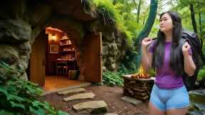 Build a Shelter Under the Giant Rock. Great Bushcraft Trip - Survival Skills