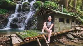 Building a Bamboo House Beside a Waterfall | Jungle Survival Shelter