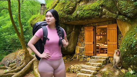 I Built a Secret Shelter Under a Giant Rock - Survival Skills