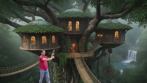 Building a Hidden Bamboo House - Jungle Survival Skills - Set Traps for Food