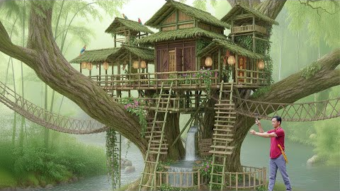 Jungle Survival Skills - Build a House with Fresh Bamboo - Avoid wild animals