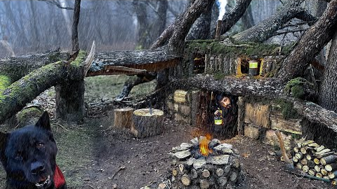 30 Days SOLO SURVIVAL CAMPING In RAIN; Building Warm BUSHCRAFT SHELTERS - Fishing. FULL VIDEO