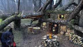 30 Days SOLO SURVIVAL CAMPING In RAIN; Building Warm BUSHCRAFT SHELTERS - Fishing. FULL VIDEO