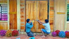 After 2 days of struggling, DAU & PHIN completed a super beautiful wooden main door
