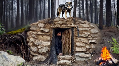 Building a Stone Bunker in the Wolf’s Den | Bushcraft & Survival Skills